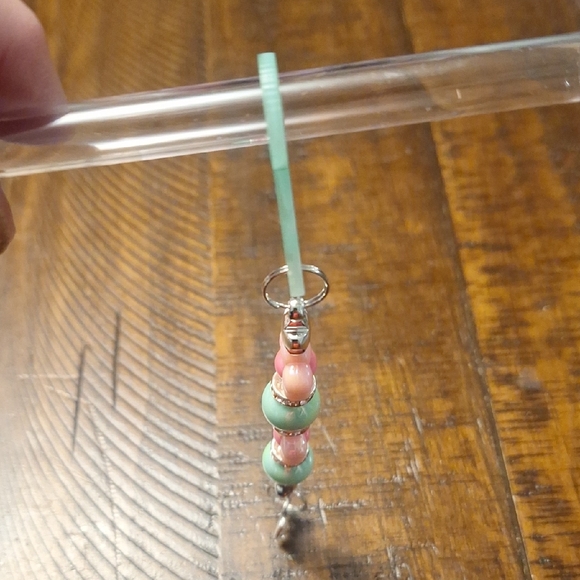 Pink and Green Beaded Straw Charm with Butterfly Charm - Picture 6 of 6